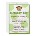 Birthday Monkey Green Polka Dots Boy Birthday invitation