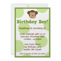 Birthday Monkey Green Polka Dots Boy Birthday invitations by augustafternoon Birthday Monkey Green Polka Dots Boy Birthday invitations