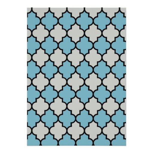 Birthday Moroccan Trellis Blue Gray Black Custom Announcements
