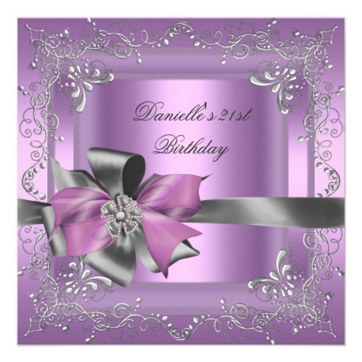 Birthday Party 21st Lilac Pink Silver Grey Personalized Invite