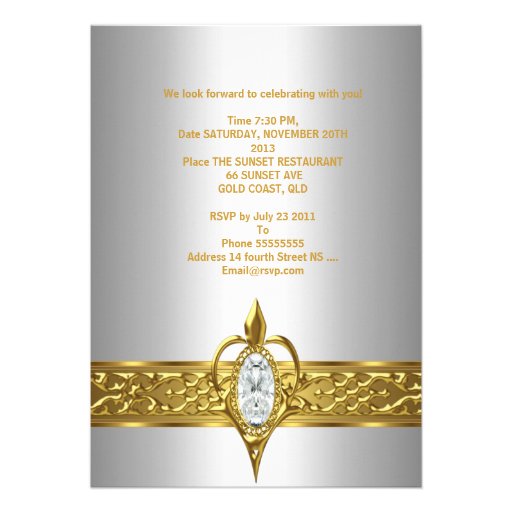 Birthday Party 30th Silk White Diamond gold jewel Custom Announcements