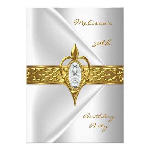 Birthday Party 30th Silk White Diamond gold jewel Custom Announcements