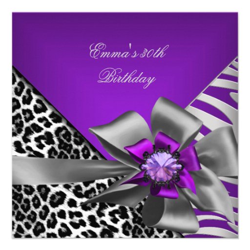 Birthday Party 30th Zebra Purple Black Leopard Personalized Invites