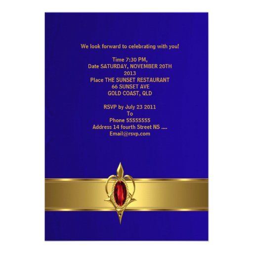 Birthday Party 40th Blue Velvet Red gold jewel Personalized Invitations