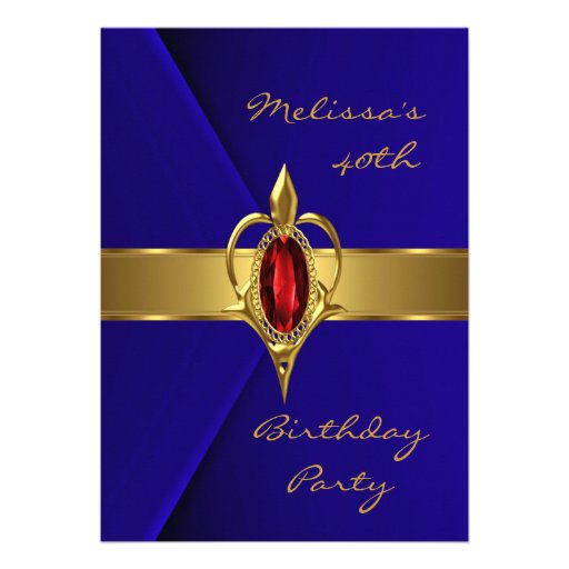 Birthday Party 40th Blue Velvet Red gold jewel Personalized Invitations
