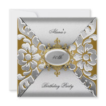 Birthday Party 40th Elegant Silver Gold Announcements