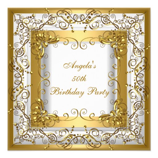 Birthday Party 50th White Gold Floral Custom Invitations