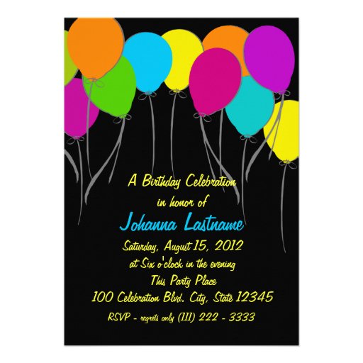 Birthday Party Balloons Photo Personalized Announcements