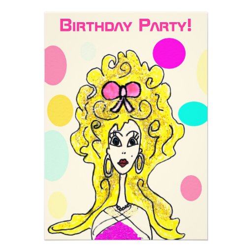Birthday Party Big Hair Lady Cartoon Invitation