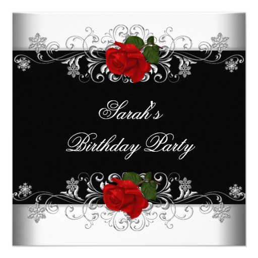 Birthday Party Black Red Rose White Flowers Personalized Invitations