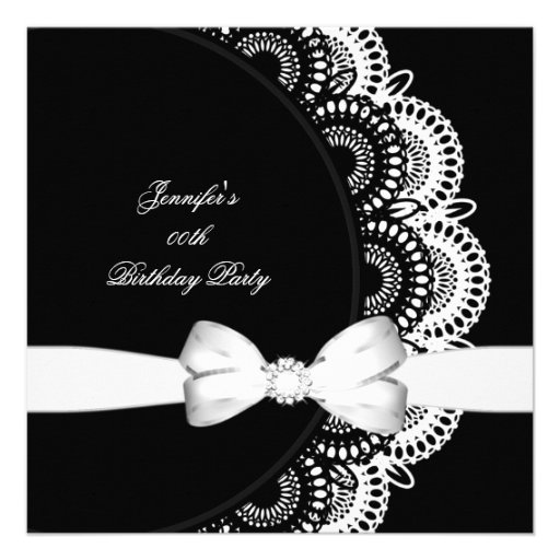 Birthday Party Black White Diamond Image Custom Announcement