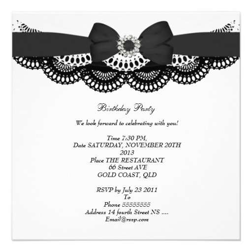 Birthday Party Black White Diamond Image Custom Announcement