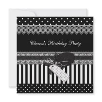 Birthday Party Black White Polka Dots Stripes