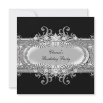 Birthday Party Black White Silver Jewel Image Custom Invitations