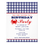 Birthday Party Blue Gingham & Crab Personalized Invite