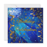 Birthday Party Celebration Retro Blue Disco Ball Custom Announcements