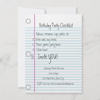 Birthday Party Checklist invitation