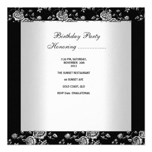 Birthday Party Damask Pearl Silver White Black Custom Invitation
