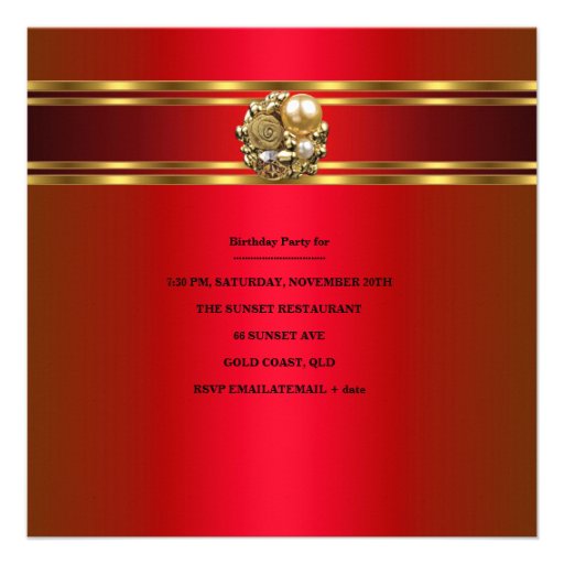 Birthday Party Damask Red Gold Invite