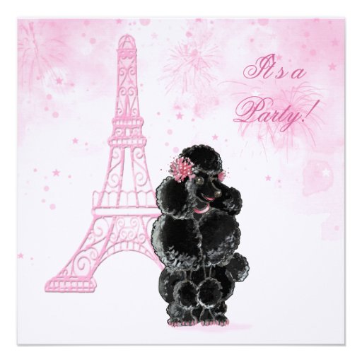 Birthday Party Eiffel Tower & Black Poodle Personalized Invitations