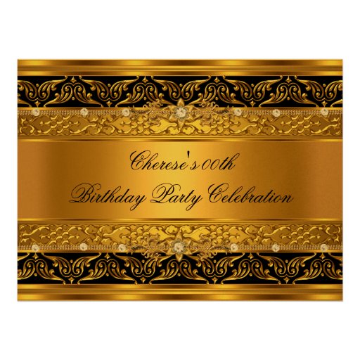 Birthday Party Elegant Gold Diamond Black Trim 3 Custom Invitations