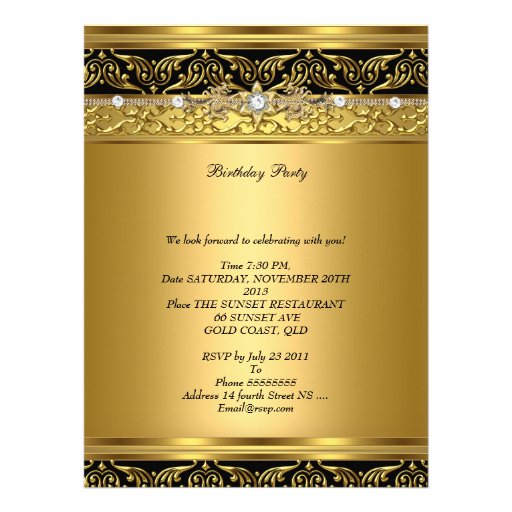 Birthday Party Elegant Gold Diamond Black Trim 3 Custom Invitations