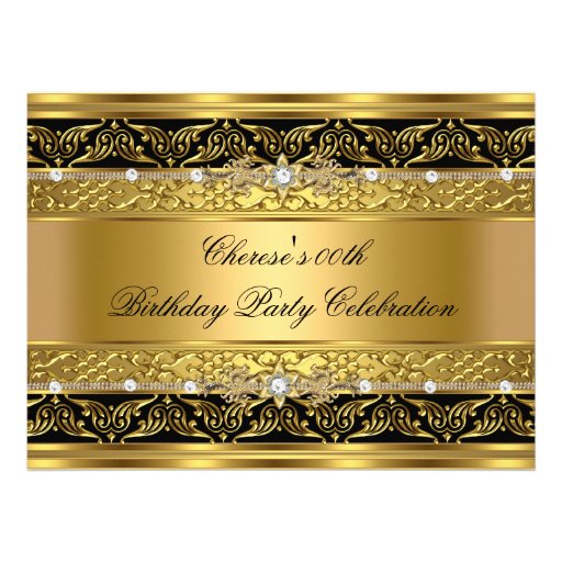 Birthday Party Elegant Gold Diamond Black Trim 3 Custom Invitations