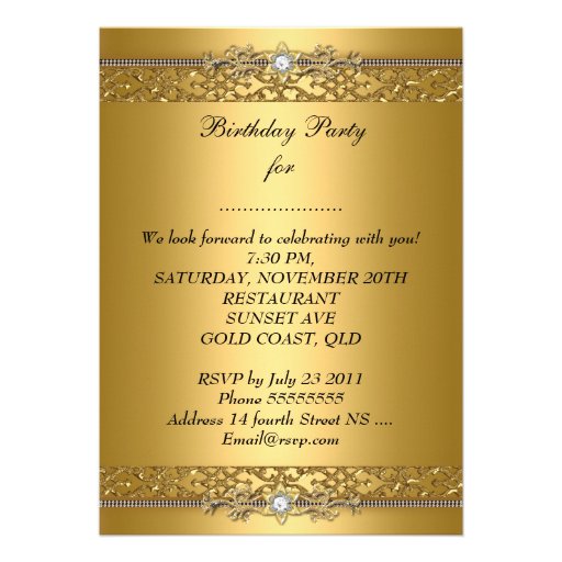 Birthday Party Elegant Gold Diamond Custom Invitations