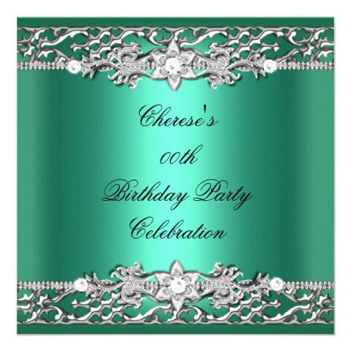 Birthday Party Elegant Jade Green Silver Diamond Announcements