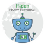 Birthday Party Favor Sticker | Robot Theme
