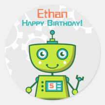 Birthday Party Favor Sticker | Robot Theme
