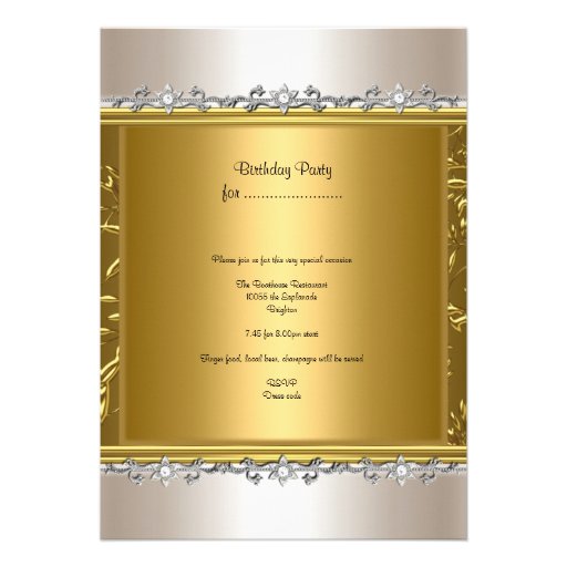 Birthday Party Floral Cream Gold Silver Diamond Personalized Invite