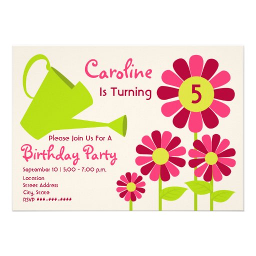 Birthday Party - Flower Garden & Watering Can Custom Invites