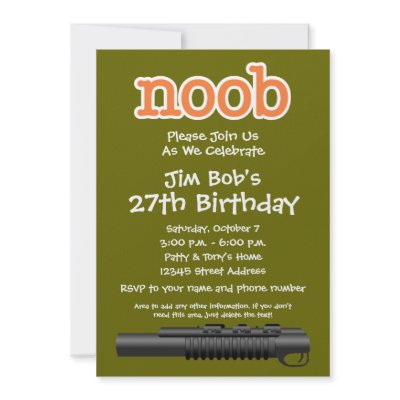 Birthday Party - Funny Noob Gamer Custom Invites by Funsize1007