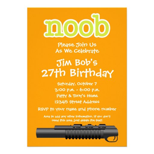 Birthday Party - Funny Noob Gamer Personalized Invites