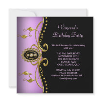 Birthday Party Gold Black Lilac Pink invitations