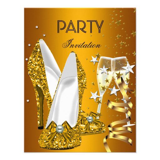 Birthday Party Gold Yellow Shoes Custom Invitations