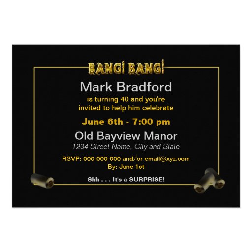 BIRTHDAY PARTY INVITATION - 40TH - BANG BANG!