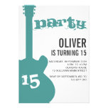 Birthday Party Invitation - Blue Guitar Silhouette