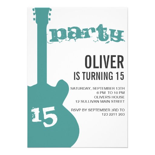 Birthday Party Invitation - Blue Guitar Silhouette