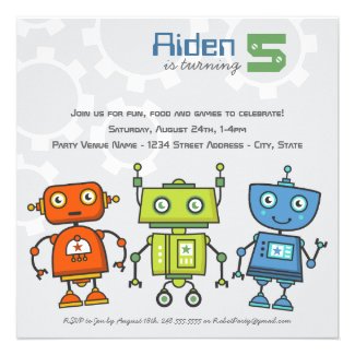 Birthday Party Invitation | Boy's Robot Theme