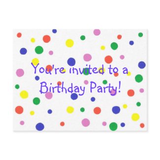 Birthday Party invitation, colorful dots, postcard postcard