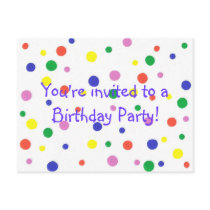 Birthday Party invitation, colorful dots, postcard