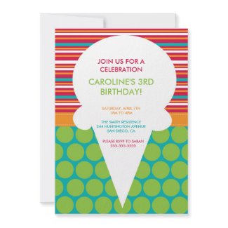 Birthday Party Invitation Colorful Ice Cream Cone invitation
