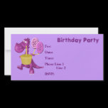 Birthday Party Invitation Cute Dragon Cupcake