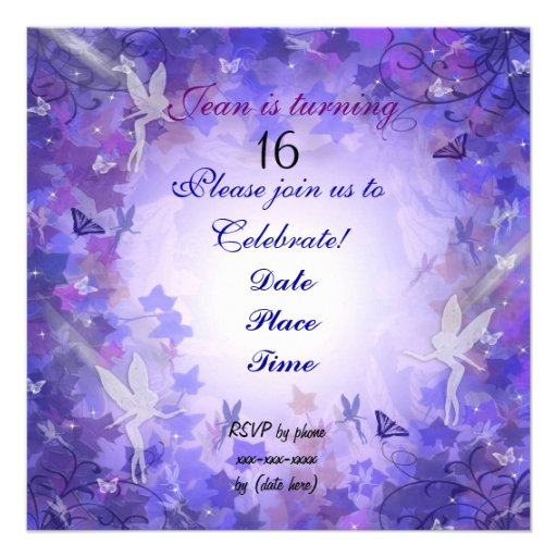 Birthday Party Invitation Fairy purple