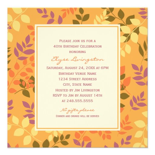 Birthday Party Invitation | Fall Leaves Border (front side)