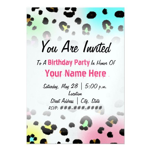 Birthday Party Invitation - Neon Airbrush Leopard (front side)
