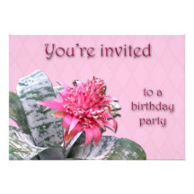 Birthday Party Invitation Pink Bromeliad