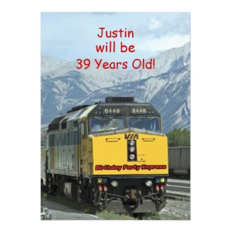 Birthday Party Invitation, Two-Sided, Yellow Train